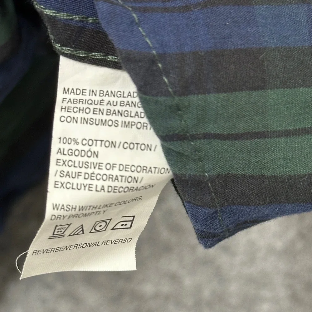 IZOD Button Down Shirt Mens XXL Blue Green Striped Slim Fit Long Sleeve Cotton